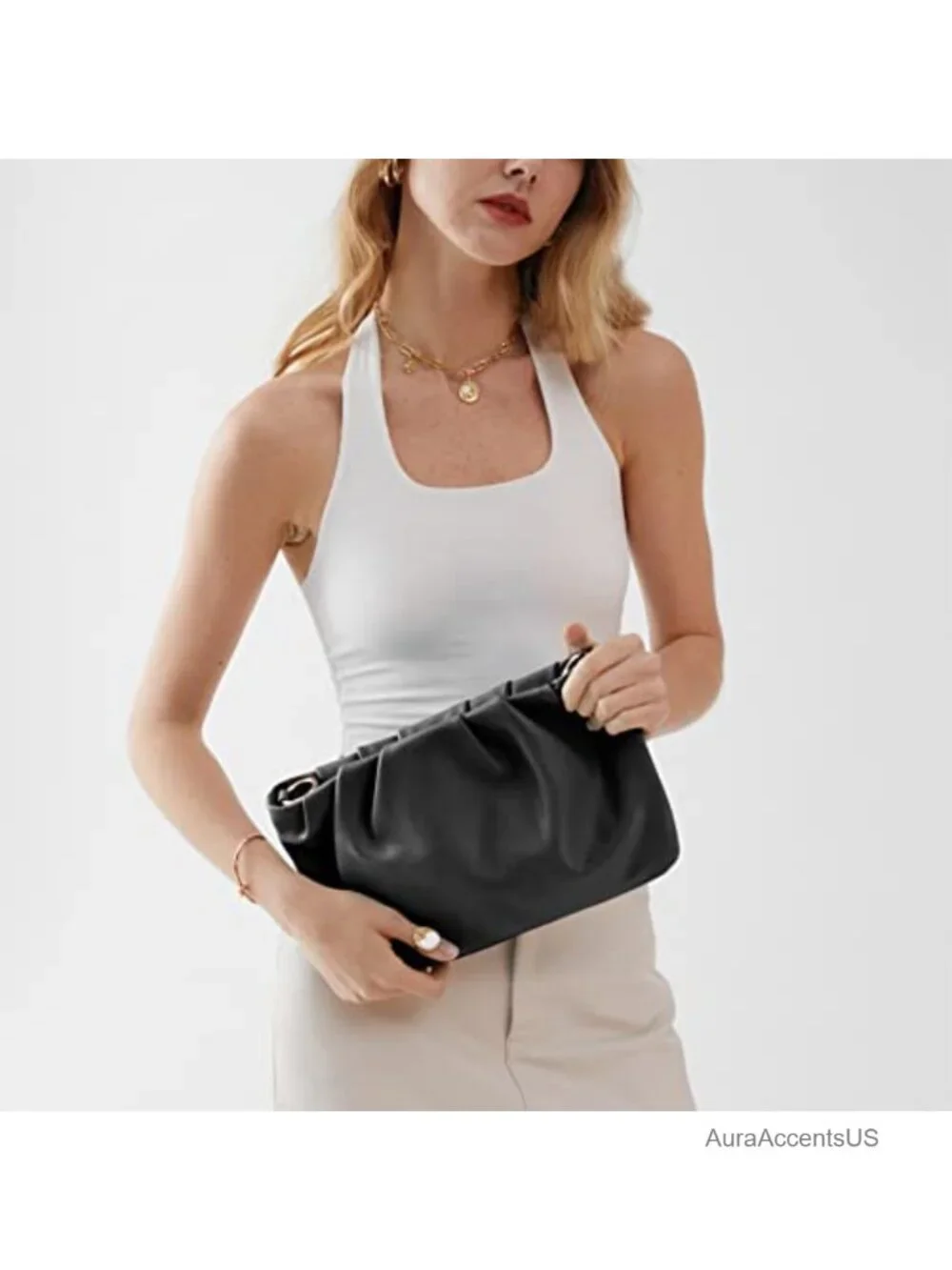 Vegan Leather Ruched Shoulder Hobo Bag Convertible Crossbody Clutch Pouch